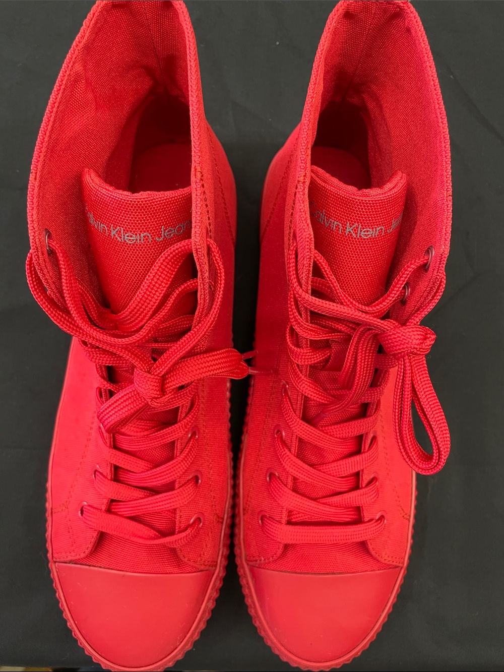 Calvin Klein Jeans Kids Red High-Top Canvas Sneakers